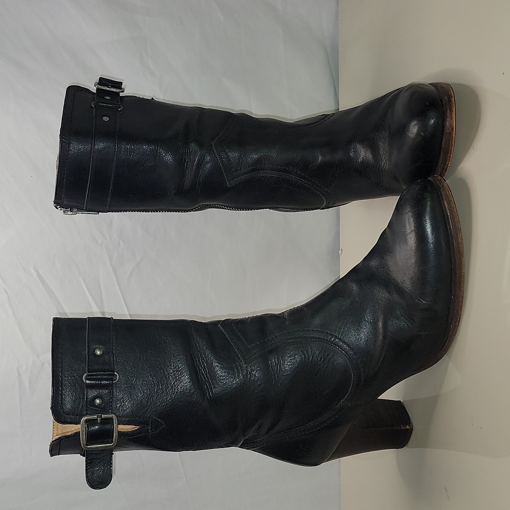 Frye Womens size 11 B Black Leather Fiona Heel Zip up Mid Calf BOOTS 77407